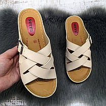 Шльопанці жіночі Serra бежеві еко-шкіра з пряжкою 4921, фото 4