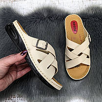 Шльопанці жіночі Serra бежеві еко-шкіра з пряжкою 4921, фото 5