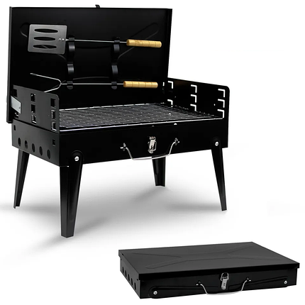 Гриль мангал розкладний Portable Barbecue Grill + решітка, лопатка та вилка, фото 1