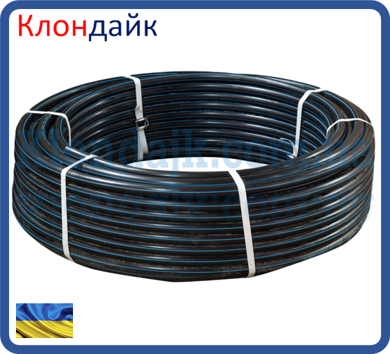 Труба полиэтиленовая 25 водопроводная черная с синей полосой (100/200м бухта) - фото 2 - id-p466704708