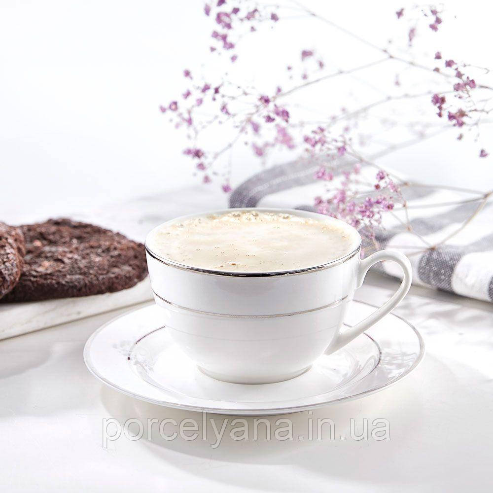 Набір чашок з блюдцями 220 мл 6 шт Ambition Aura Silver, фото 1
