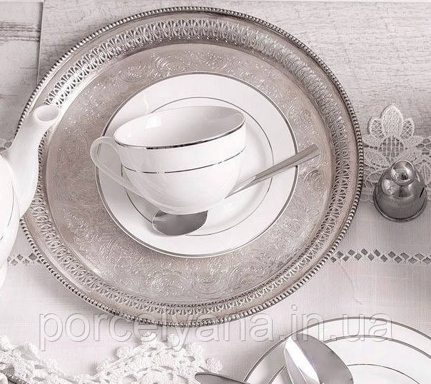 Горнятко з блюдцем порцелянове 90 мл Ambition Aura Silver, фото 1