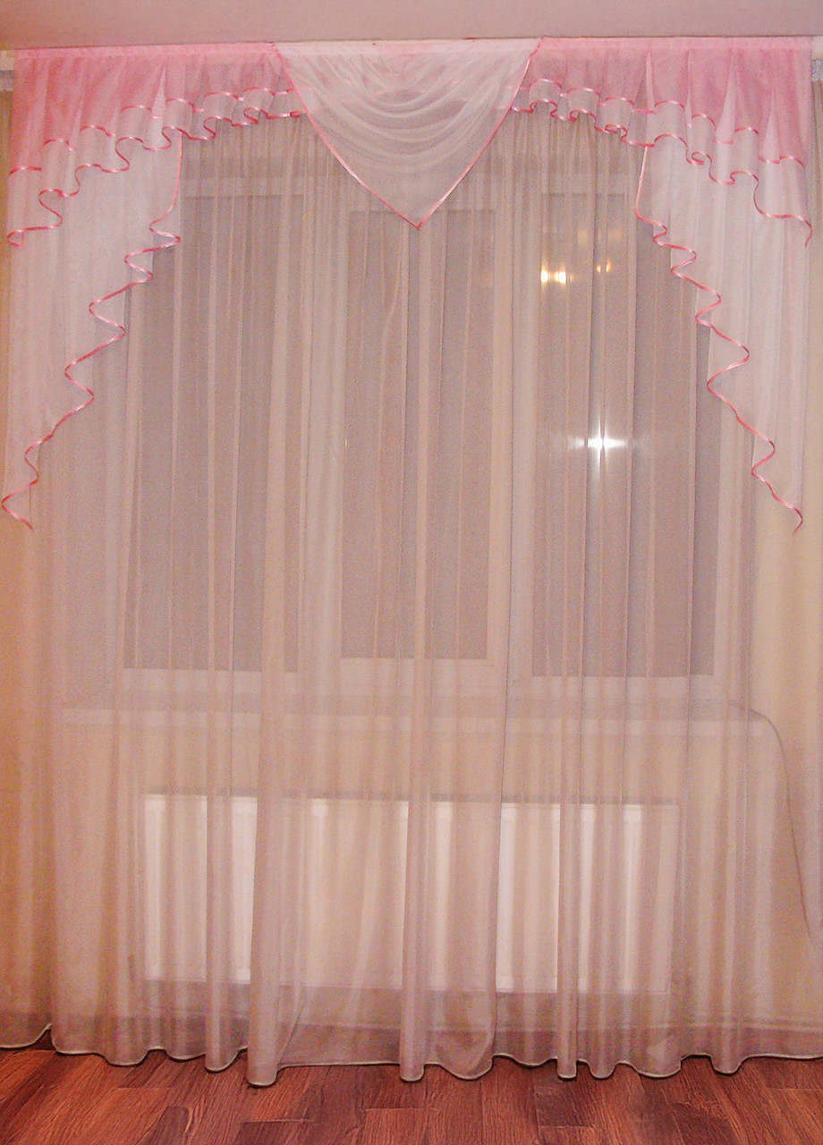 Ламбрекен Firanka Дуга карниз 200см ніжно рожевий з білим (70_7_2м), фото 1