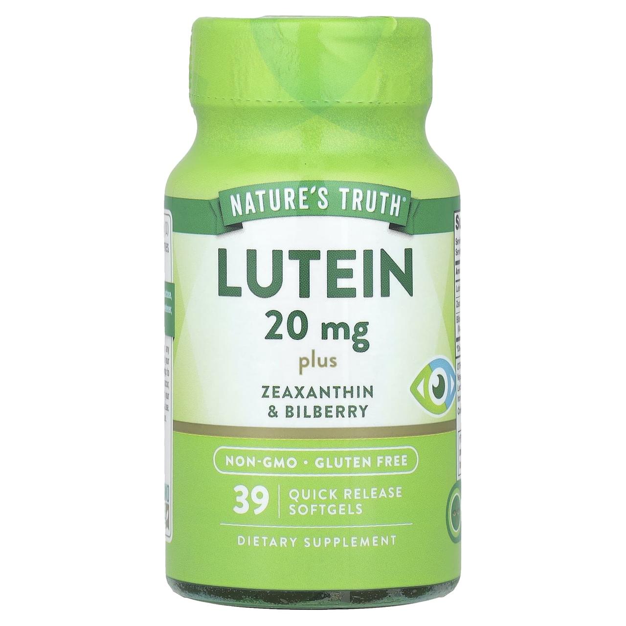 Лютеїн плюс зеаксантин та чорниця, Lutein, Nature's Truth, 39 гелевих капсул швидкого вивільнення, фото 1