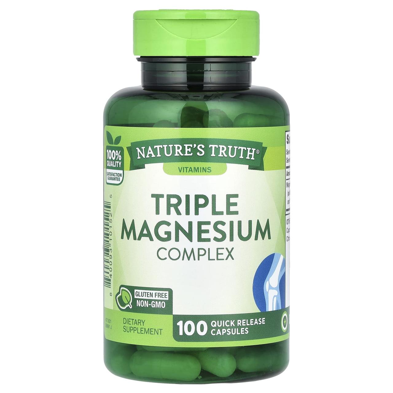 Магній, Triple Magnesium Complex, Nature's Truth, потрійний комплекс, 100 капсул швидкого вивільнення, фото 1