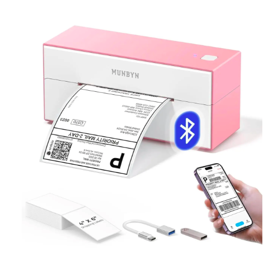MUNBYN Біло-Рожевий129B Bluetooth термопринтер етикеток і наклейок