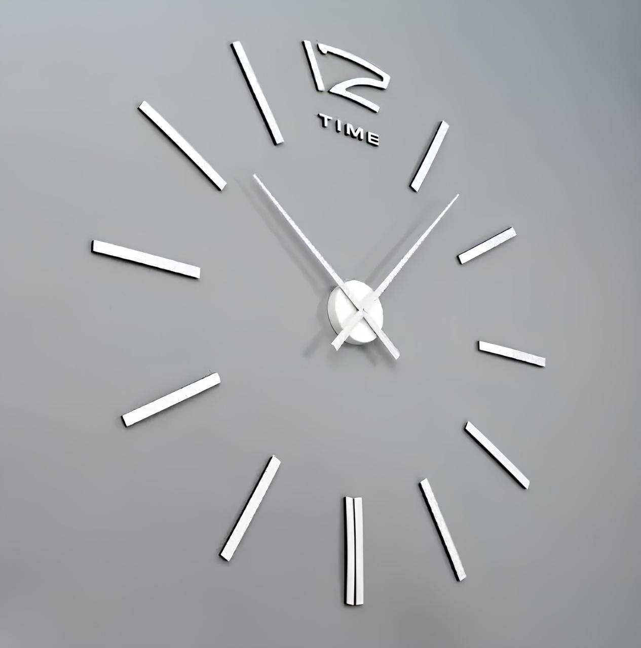 Настінний годинник Diy Clock ZH003 сріблястого кольору — великий настінний 3D-годинник з наклейками та стрілками для інтер'єру