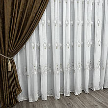 Тюль льон з вишивкою Keten №4527 коричневий на відріз