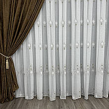 Тюль льон з вишивкою Keten №4527 коричневий оптом