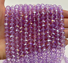 Намистини кришталеві "ронделі" 8х6 мм, бузкові прозорі з АВ (65-70 шт)