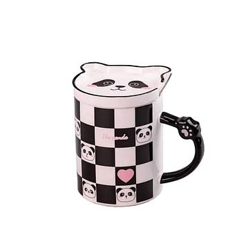 Чашка порцелянова The Panda 350мл з блюдцем і ложкою Шахматка HPCY8369CH