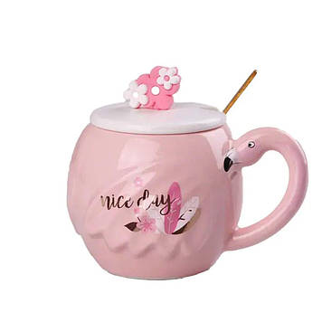 Чашка порцелянова Flamingo 500мл з кришкою і ложкою чашки для кави Nice day HPCY8276ND