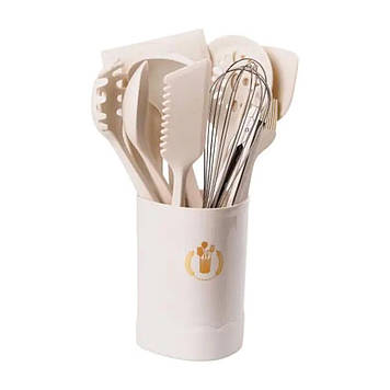 Набір кухонного приладдя на підставці 12 штук з дерев'яною ручкою YRUR9