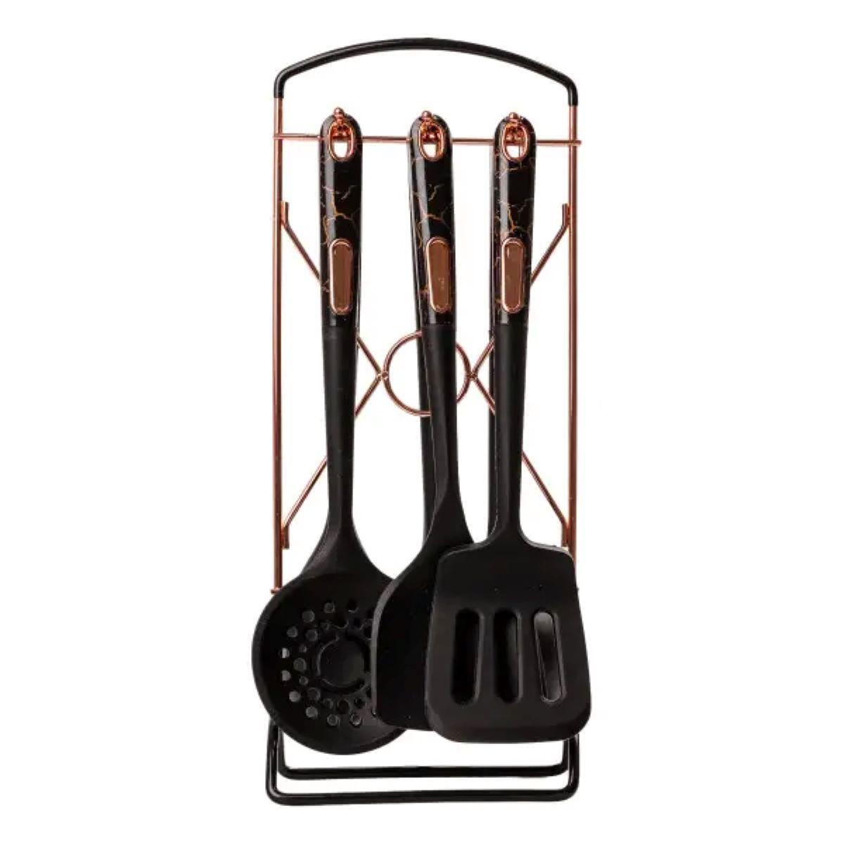 Набір кухонного приладдя на підставці 6 штук кухонні аксесуари Чорний під мармур YRUR5, фото 1