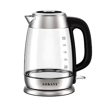 Електрочайник Sokany SK-SH-1069 Electric Kettle 2000W 2l прозорий чайник
