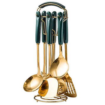 Набір кухонного приладдя на підставці 7 предметів кухонні аксесуари на підставці Смарагдовий HP-20-67