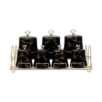 Набір для спецій 4 шт по 250 мл і 3 шт по 550 мл на металевій підставці  чорний HP1249