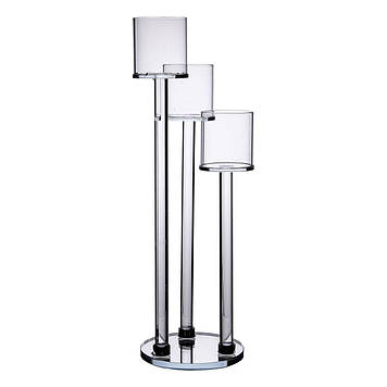 Підсвічник скляний на 3 свічки 12×37.5 см підсвічник декоративний прозорий на ніжці HP-4-13