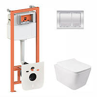 Готове рішення Qtap для ванної кімнати: підвісний унітаз Crow Rimless 520х360х290+ комплект інсталяції Nest 4 в 1 (квадратна