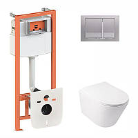 Готове рішення Qtap для ванної кімнати: підвісний унітаз Swan Rimless 520х360х320 + комплект інсталяції Nest 4 в 1 (квадратна