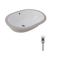 Комплект Qtap Stork: Раковина врізна овальна 570x390x210 мм White + Донний клапан PU02O