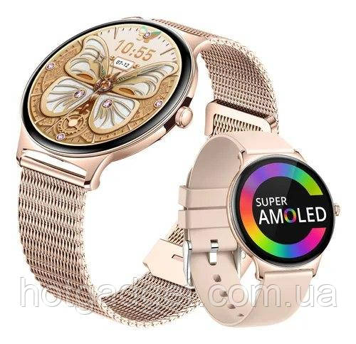 Смарт годинник жіночі Colmi V89 Gold пульсометр, прийом дзвінків, розмова, Amoled екран 2 ремінця