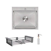 Комплект Lidz Handmade H5045 Мийка для кухні інтегрована Brushedв комплекті з дозатором + Lidz K01G Кошик для кухонної мийки