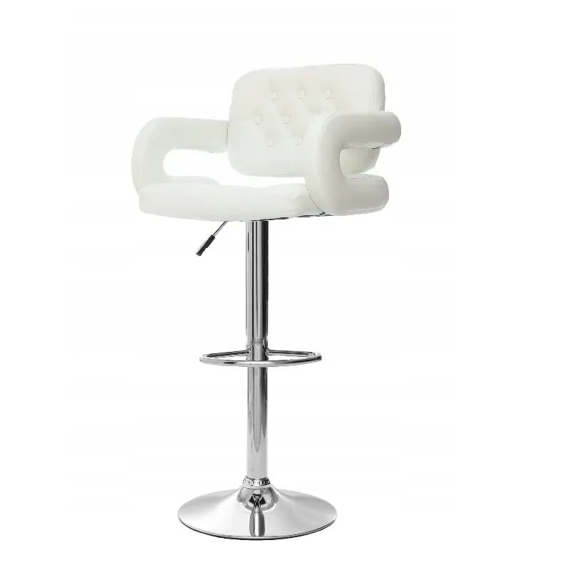 Барний стілець м'який зі спинкою та підлокітниками з екошкіри Vinci, регуляція висоти, обертання на 360°, білий, фото 1
