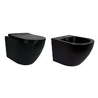 Комплект Qtap Robin Matt Black 2 в 1: унітаз підвісний Ultra Quiet QT13332381ASMB + біде підвісне