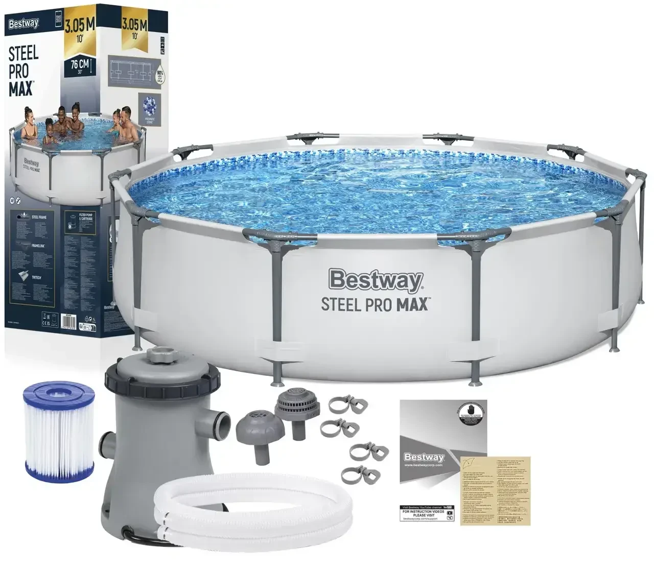 Каркасний басейн BestWay 56408 305x76 см з фільтруючим насосом (56408) 2025 рік