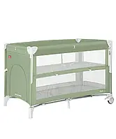 Детский манеж Carrello Porta CRL-18103 (зеленый) с двухуровневым дном, дверцами на молнии, колесами и сумкой