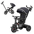Дитячий триколісний велосипед Tilly Dynamic T-3810 (чорний) з ручкою, PU колесами, капюшоном та музичною фарою, фото 3