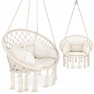 Крісло-гойдалка 4FIZJO Boho Dream 80 см з подушкою, підвісне, плетене Beige (P-5905973404549)