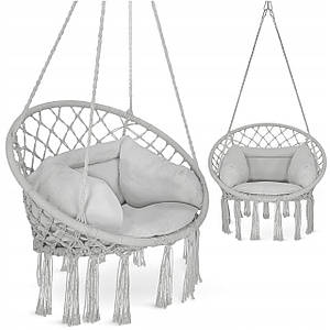 Крісло-гойдалка 4FIZJO Boho Dream 80 см з подушкою, підвісне, плетене Grey (P-5905973404532)