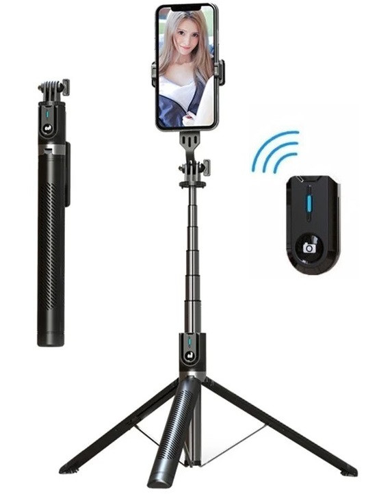 Штатив-трипод для телефона Selfie stick P100 1.77 м з Bluetooth пультом AuraHome, фото 1