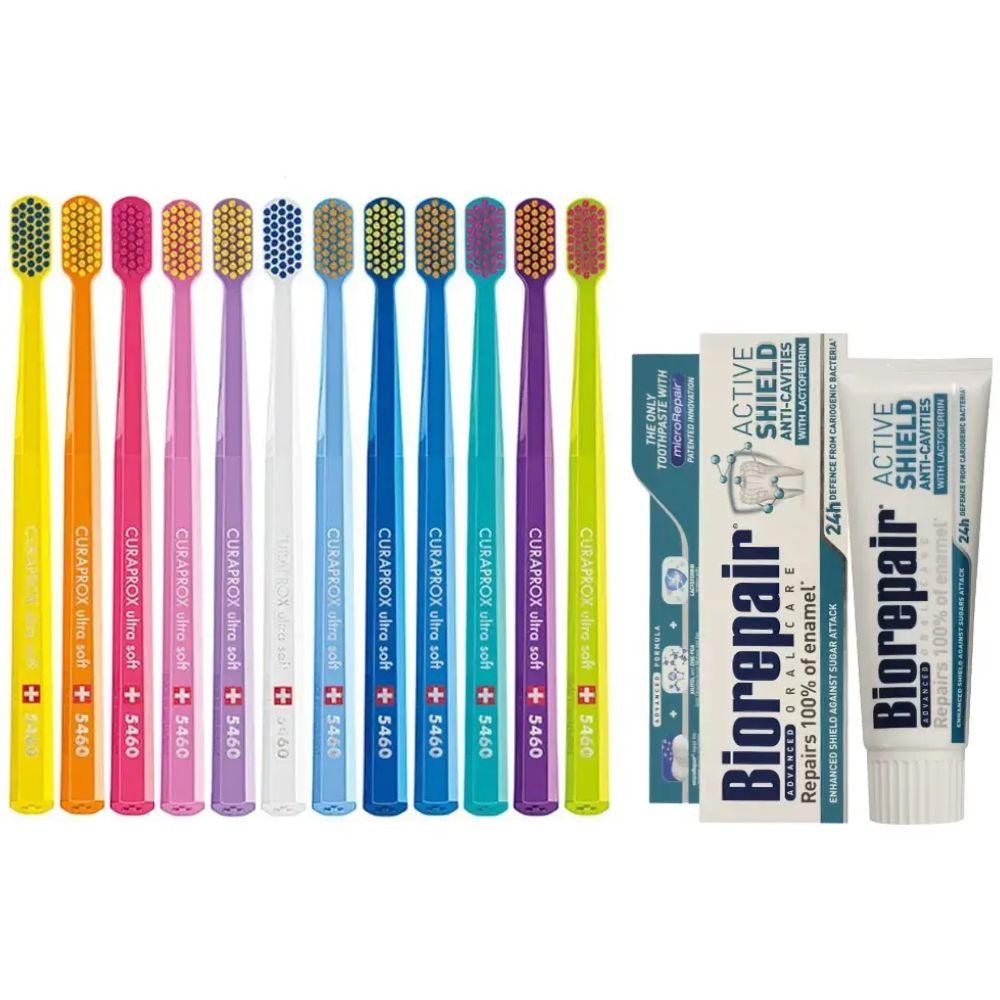 Зубна щітка Curaprox CS 5460 Ultra Soft для чутливих ясен і пародонтозу + паста Biorepair Active Shield від карієсу