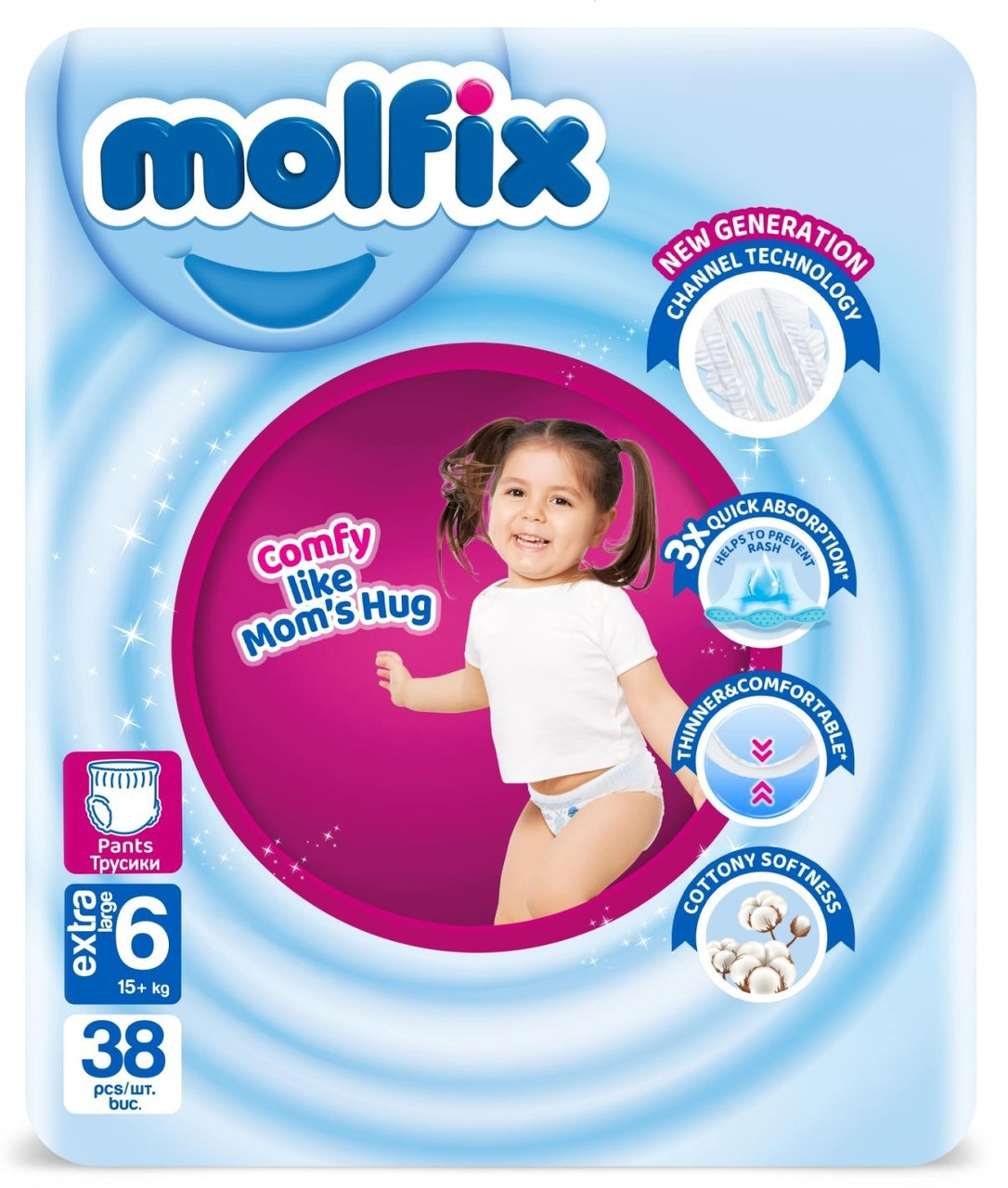 Підгузки-трусики Molfix Pants 6 Extra Large (15-22 кг) 38 шт, фото 1