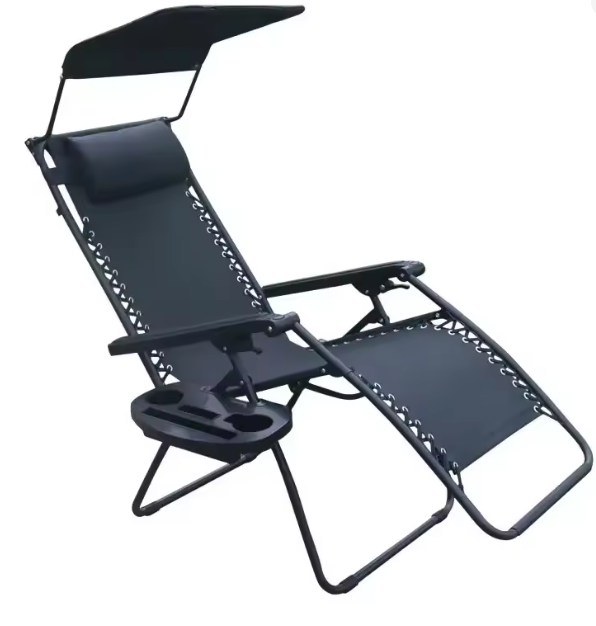 Розкладне крісло шезлонг LEOBRO Zero Gravity Black з козирком (LB-ZGC-T1-BLK)