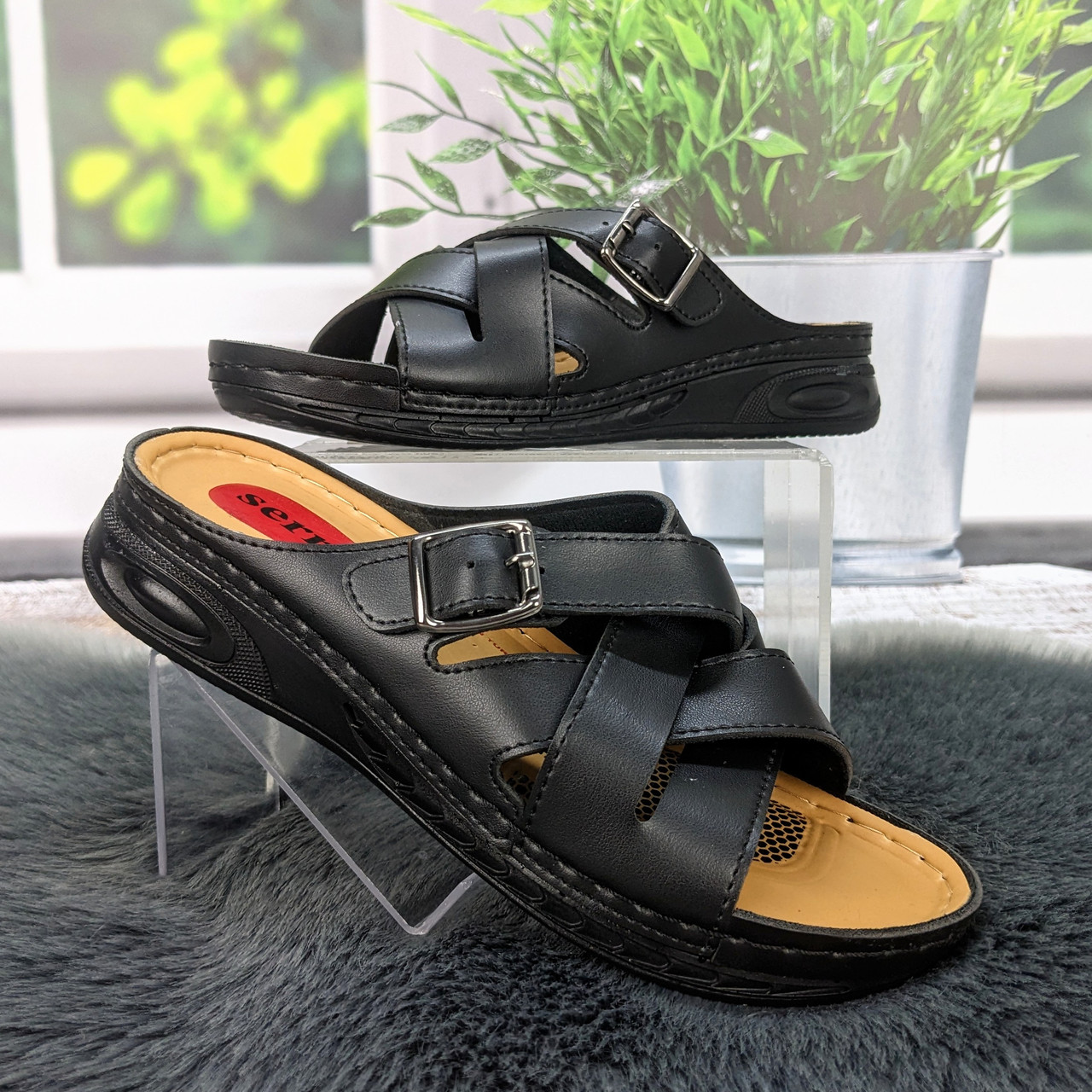 Шльопанці жіночі Serra чорні еко-шкіра з пряжкою 4921, фото 1