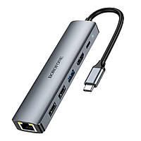 USB Hub Borofone DH16 6-в-1 Type-C to HDMI+PD+USB3.0+USB2.0*2+RJ45(L=0.15M)