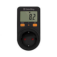 Енергометр цифровий (W/V/A/C/KWh) ColorWay для розетки (16A/3680W) (CW-VM16-01D)