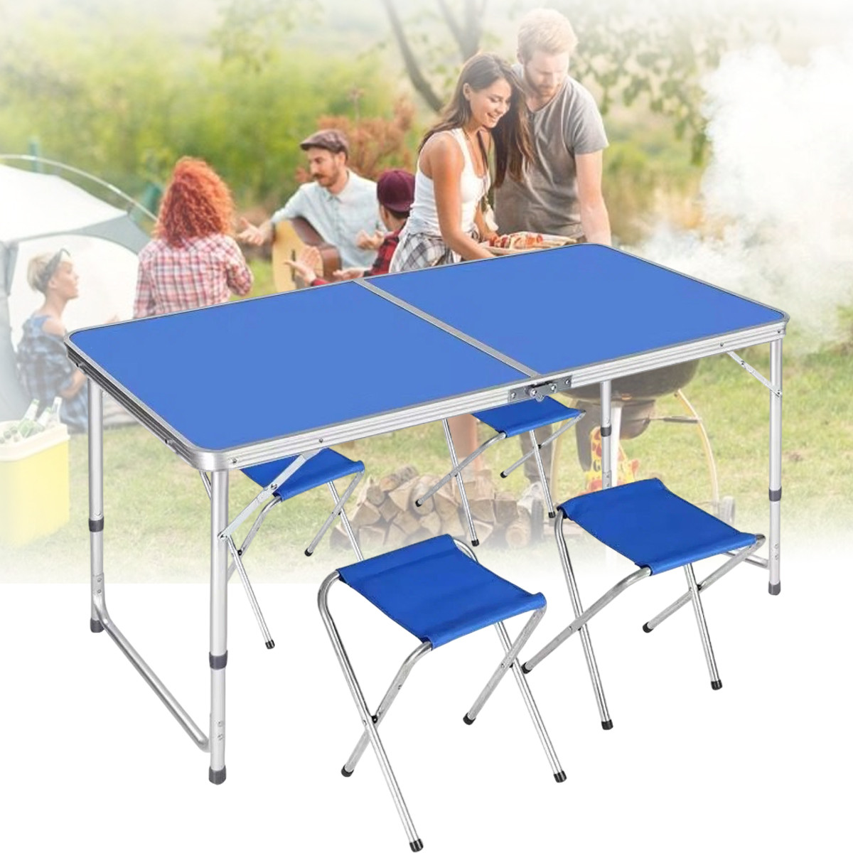 Розкладний стіл 120x60 см з регулюванням висоти 55-70 см і 4 стільцями 41×29×34 см DT4251-1, фото 1