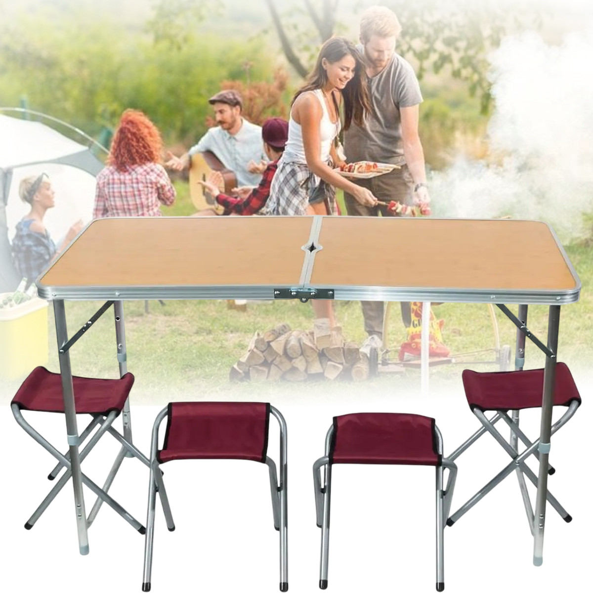 Розкладний стіл 120x60 см з регулюванням висоти 55-70 см і 4 стільцями 41x29x34 см DT4251-2, фото 1