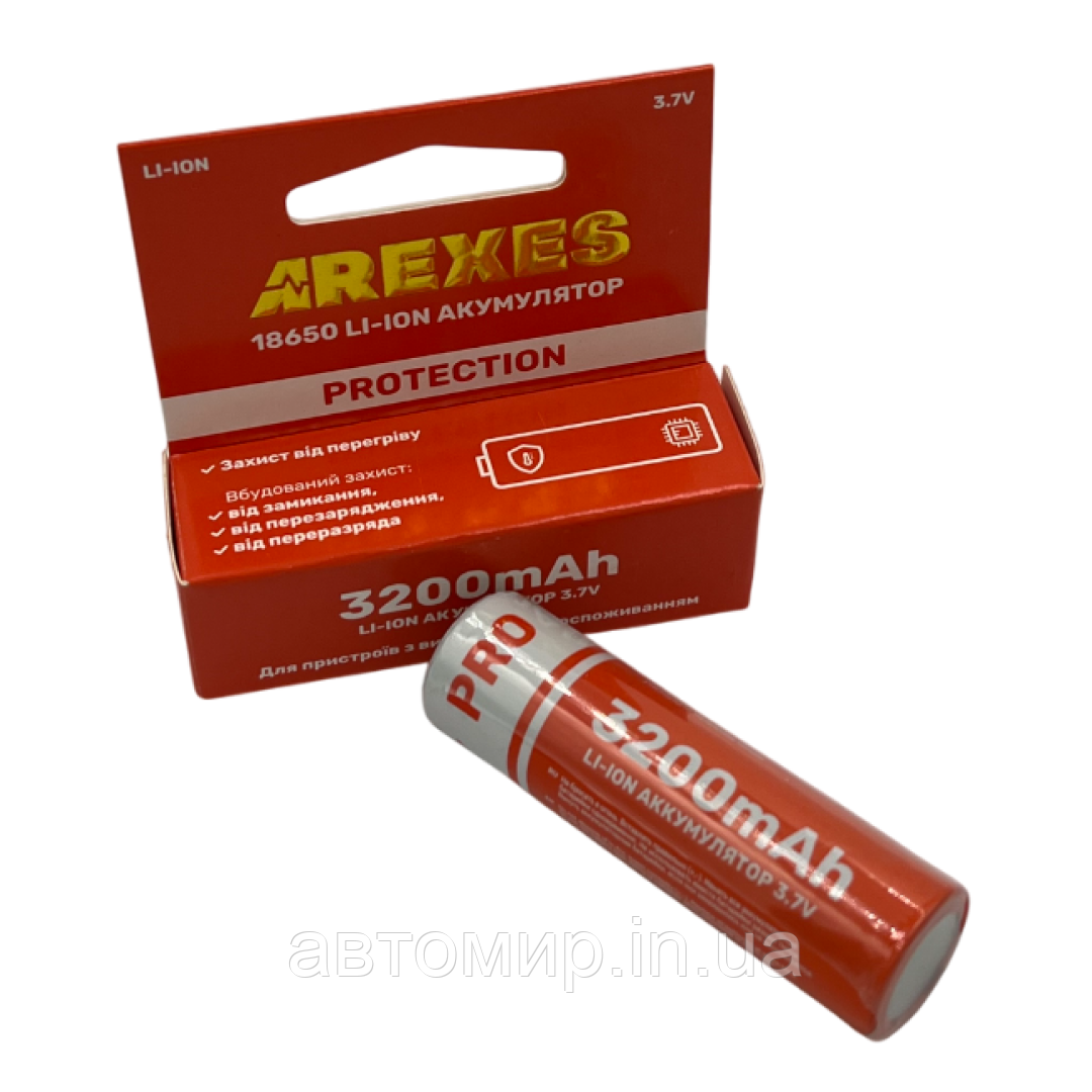 Акумуляторна батарея AREXES 18650 Li-Ion 3200 мАг 3.7V (продаж 1 шт, без заводської упаковки), фото 1