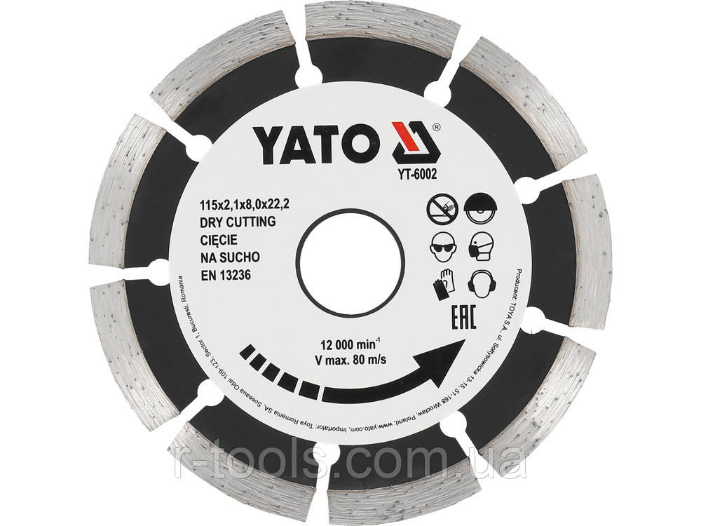 Диск відрізний алмазний "SEGMENT" 115 х 2.1 х 8 х 22.2 мм Yato YT-6002