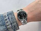 Металевий жіночий наручний годинник Rolex (ролекс) сріблястий з чорним, камінчики навколо, дата - код 2524b, фото 3