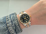 Металевий жіночий наручний годинник Rolex (ролекс) комбіновані з чорним, камінчики навколо, дата - код 2527b, фото 3