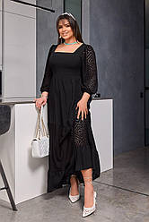 Жіноча ошатна літня довга сукня зі шнурівкою на спині прошва креп жниварка максі довгий рукав батал