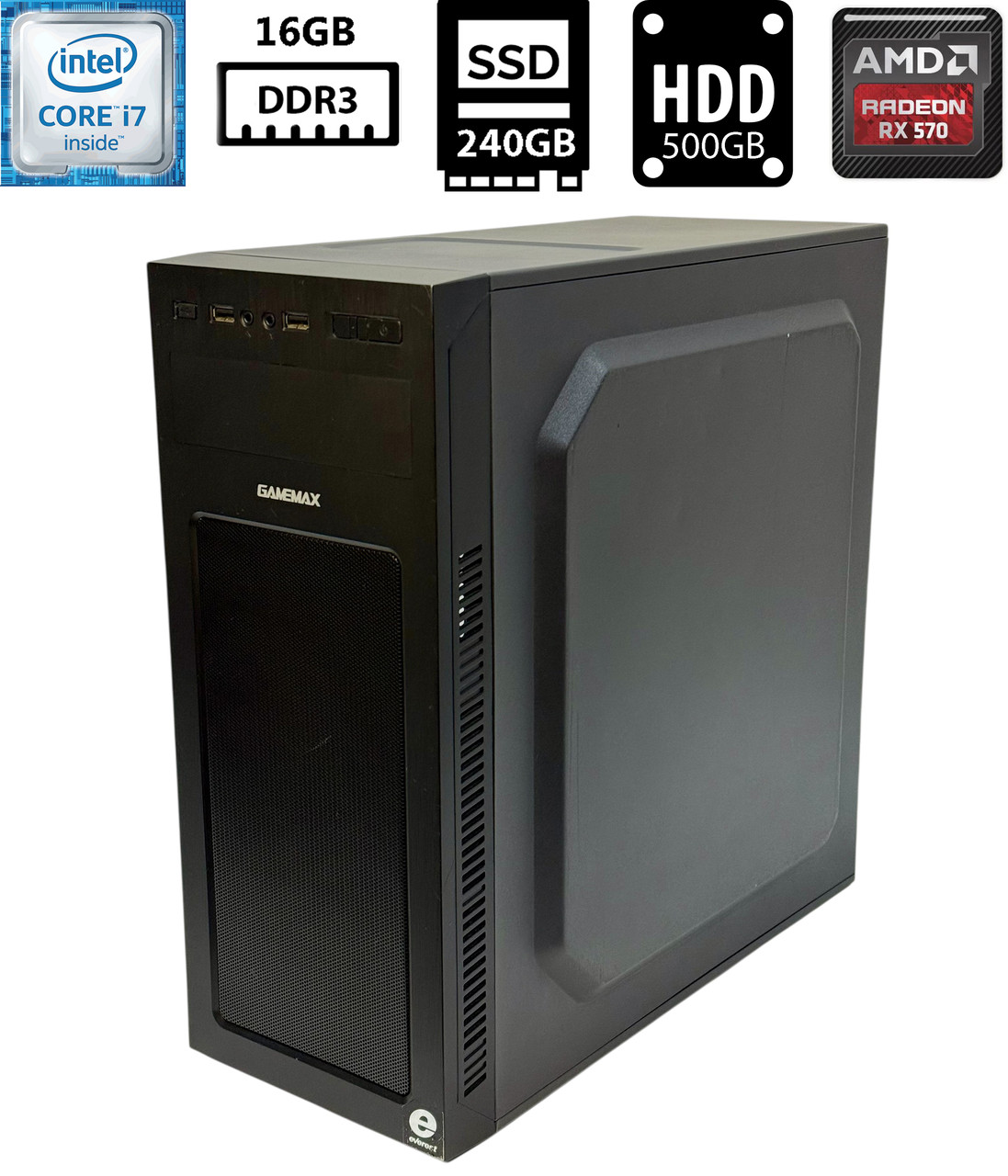 Ігровий комп'ютер GameMax MB980AF Black/Core i7-4790S 3.20GHz/16GB DDR3/SSD 240GB+HDD 500GB/Radeon RX 570 4GB/ATX/400W Б/В