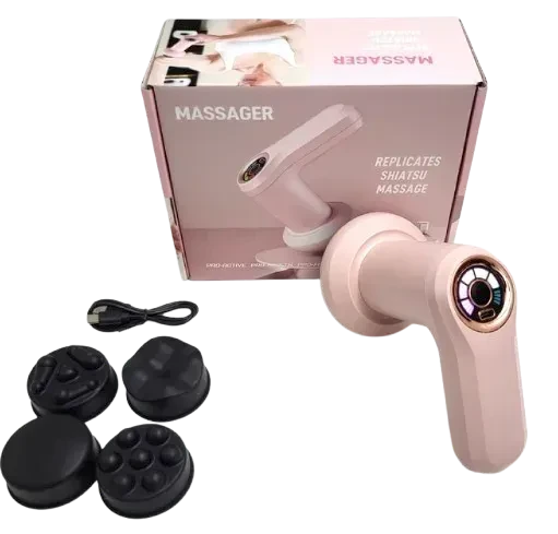 Ручний масажер Replicates Shiatsu Massager YX-720 для тіла, акумуляторний, з насадками, антицелюлітний, рожевий, фото 1